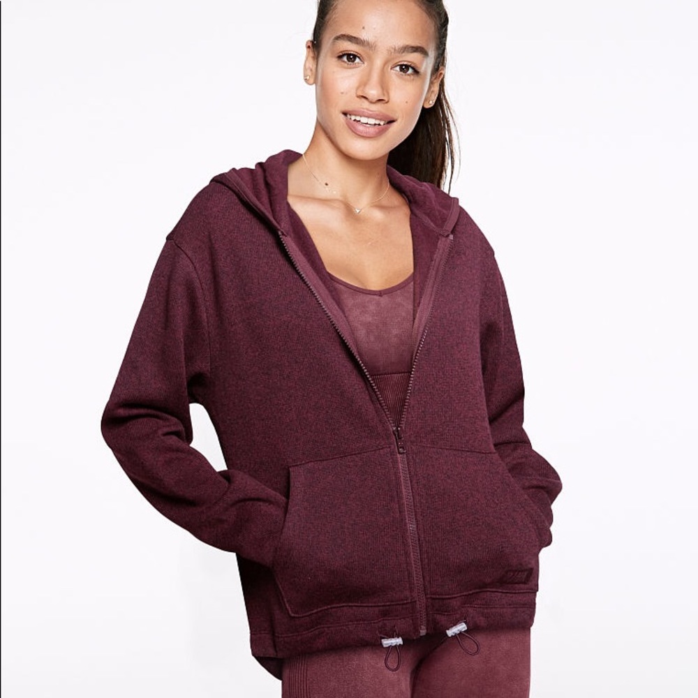 PINK Victoria’s Secret Burgundy Knit Sweater High Low Full-Zip